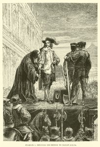 Karl I. übergibt seinen Orden an Bischof Juxon von English School