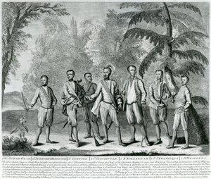 Cherokee-Häuptlinge aus Carolina, ca. 1730 (Gravur)