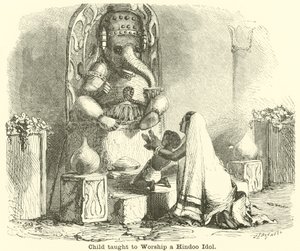 Kind wird gelehrt, ein Hindoo-Idol zu verehren von English School