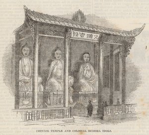 Chinesischer Tempel und kolossale Buddha-Idole von English School