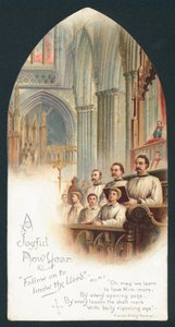 Chor singt in der Kirche, Neujahrskarte von English School