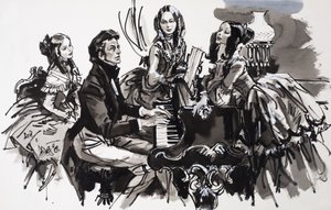 Chopin mit weiblichen Bewunderern von English School