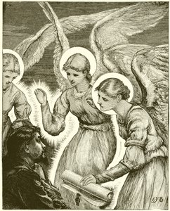 Christ und die Engel. Siehe, drei leuchtende kamen zu ihm und begrüßten ihn von English School