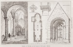 Kirche in Gothem, auf der Insel Gotland, Schweden (Gravur) von English School