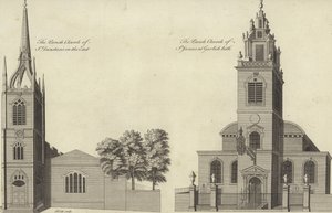 Kirche St. Dunstan in the East und Kirche St. James Garlickhythe, London von English School