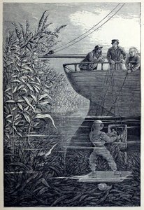 Reinigung der Schraube, aus Unter den Wellen oder Tauchen in tiefen Gewässern, veröffentlicht 1887 von English School