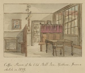 Kaffeeraum der Alten Bell Taverne, Holborn, London, nach einer Skizze von 1899 von English School