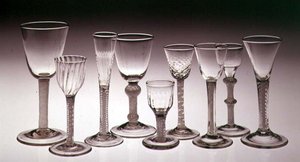 Sammlung von Gläsern mit opaken Drehstielen, 1760-75