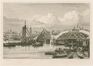 Bau der neuen London Bridge, 26. Juli 1827 von English School