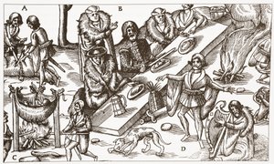 Zeitgenössische Illustration eines gälischen irischen Häuptlings beim Essen von English School