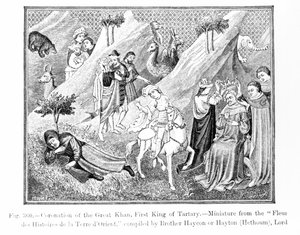 Krönung des Großen Khan (Kublai Khan) (1214-94) Erster König von Tartary, aus der Fleur des Histoires de la Terre d