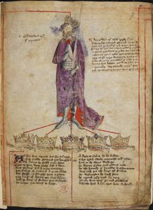 Cotton Julius E. IV, f.7 Zeichnung von Edward III., mit kurzer Darstellung seiner Herrschaft und Zeilen aus 