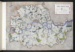 Freiflächenplan der Grafschaft London / erstellt für den London County Council von J.H. Forshaw und Patrick Abercrombie von English School