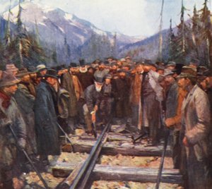 Craigellachie, das Einschlagen des letzten Nagels der Canadian Pacific Railway von English School
