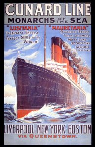 Cunard Line - Monarchen der See, Plakat für die Lusitania und Mauretania von English School