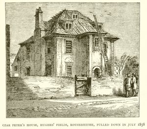 Haus von Zar Peter, Hughes Fields, Rotherhithe, abgerissen im Juli 1858