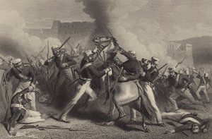 Der Tod von Brigadegeneral Adrian Hope beim Angriff auf das Fort von Roodamow von English School