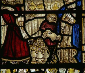 Detail eines Fensters, das die Hochzeit zu Kana darstellt (Detail) von English School