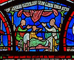 Detail aus dem Wunderfenster, das die Geschichte von Jordan Fitzeisulf darstellt