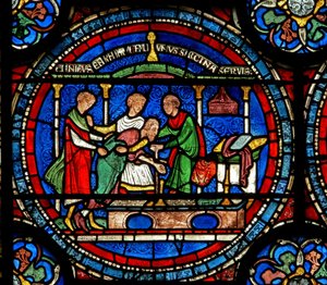 Detail des Wunderfensters, das Robert von Cricklade am Grab zeigt (Detail)
