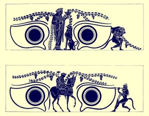 Dionysos, Hephaistos und Satyrn, Illustration aus Griechische Vasenmalereien von J. E. Harrison und D. S. MacColl, veröffentlicht 1894 von English School