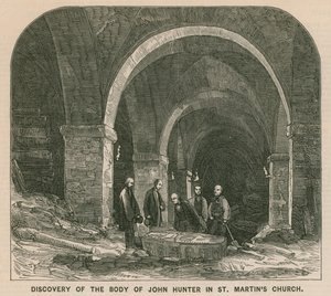 Entdeckung des Körpers von John Hunter in der St Martins Kirche, London