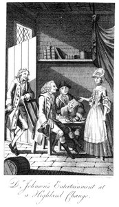 Dr. Johnsons Unterhaltung bei einem Highland-Wechsel, graviert von Roberts von English School