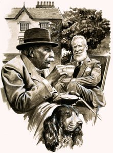 Edward Elgar und George Bernard Shaw beim Tee