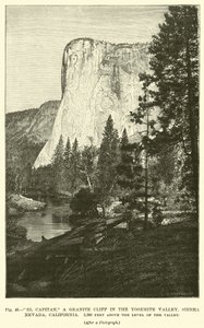 El Capitan, eine Granitklippe im Yosemite-Tal, Sierra Nevada, Kalifornien, 3.300 Fuß über dem Talniveau von English School