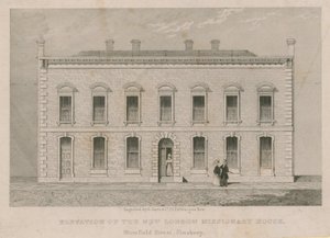 Ansicht des neuen London Missionary House, Blomfield Street, Finsbury von English School