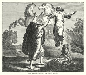 Elija steigt in den Himmel auf in Anwesenheit von Elisa (Gravur)