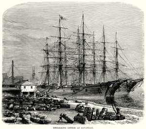 Verladung von Baumwolle in Savannah (Gravur) von English School