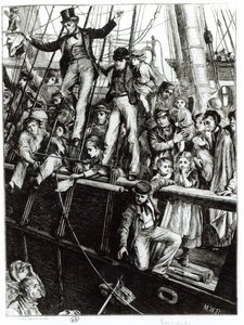 Auswanderer verlassen Alt-England, aus der Zeitschrift The Graphic, 18. Dezember 1869 von English School