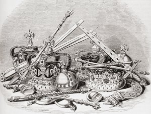 Englische Insignien, aus Old England: A Pictorial Museum, veröffentlicht 1847