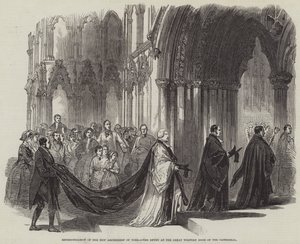 Thronbesteigung des neuen Erzbischofs von York, der Einzug am großen Westportal der Kathedrale von English School