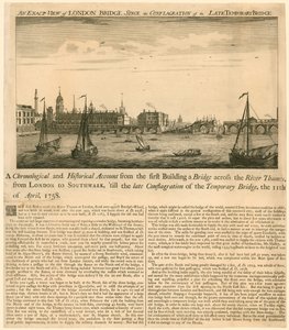 Genauer Blick auf die London Bridge nach dem Brand der provisorischen Brücke, 11. April 1758