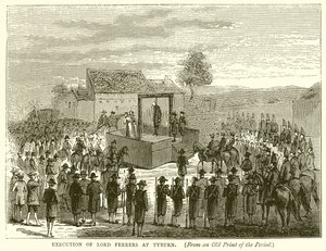 Hinrichtung von Lord Ferrers in Tyburn von English School
