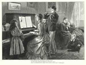Familie spielt zusammen Musik (Gravur) von English School