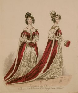Modeplatte, die Peeressen in Krönungsroben darstellt von English School