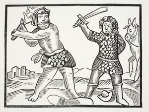 Ferragus erhebt eine mächtige Armee und belagert die Stadt Acquitain, Illustration aus Chap-books of the Eighteenth Century von John Ashton, veröffentlicht 1882 von English School