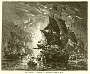 Brandschiffe greifen die spanische Armada an, 1588
