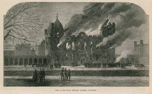 Feuer an der Königlichen Militärakademie in Woolwich von English School