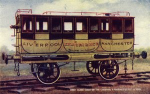 Erste Klasse Wagen auf der Liverpool und Manchester Eisenbahn im Jahr 1838