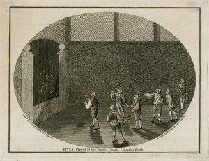 Fives, gespielt auf dem Tennisplatz, Leicester Fields von English School