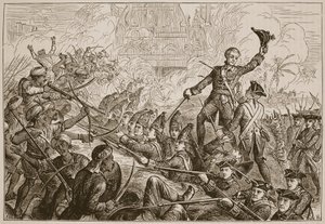 Fletchers Verteidigung des Redoubts bei Tanjore, Illustration aus Cassells Illustrierter Geschichte Indiens von James Grant, veröffentlicht 1879