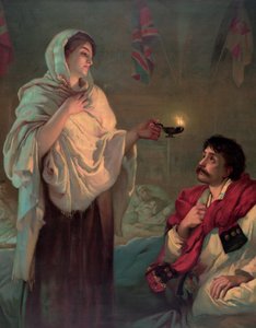 Florence Nightingale mit einer Öllampe