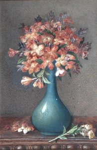 Blumen in einer blauen Vase von English School
