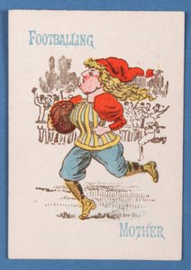 Fußballspielende Mutter, Karte aus einem Happy Families-Spiel, ca. 1890-1900 von English School