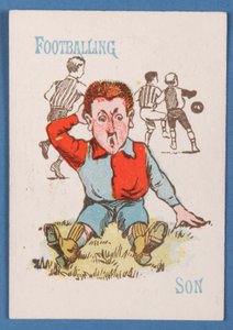 Fußballspielender Sohn, aus dem Happy Families-Kartenspiel, ca. 1890-1900