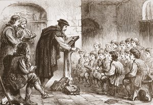 Froments Schule am Molard, Illustration aus Die Geschichte des Protestantismus von James Aitken Wylie, veröffentlicht 1878 von English School